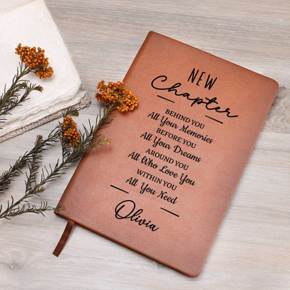 Personalized New Chapter Journal, Custom Name Notebook, A5 Vegan Leather Journal, Retirement Gift, New Beginnings, Coworker Gift