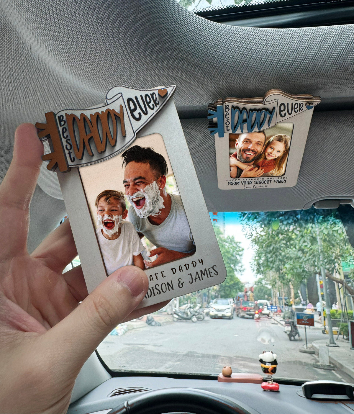 Custom Photo Car Visor Clip, Best Dad Ever Personalized Picture Frame, Dad Photo Magnet, Gift for Dad from Son, Drive Safe Gift, Papa Gift