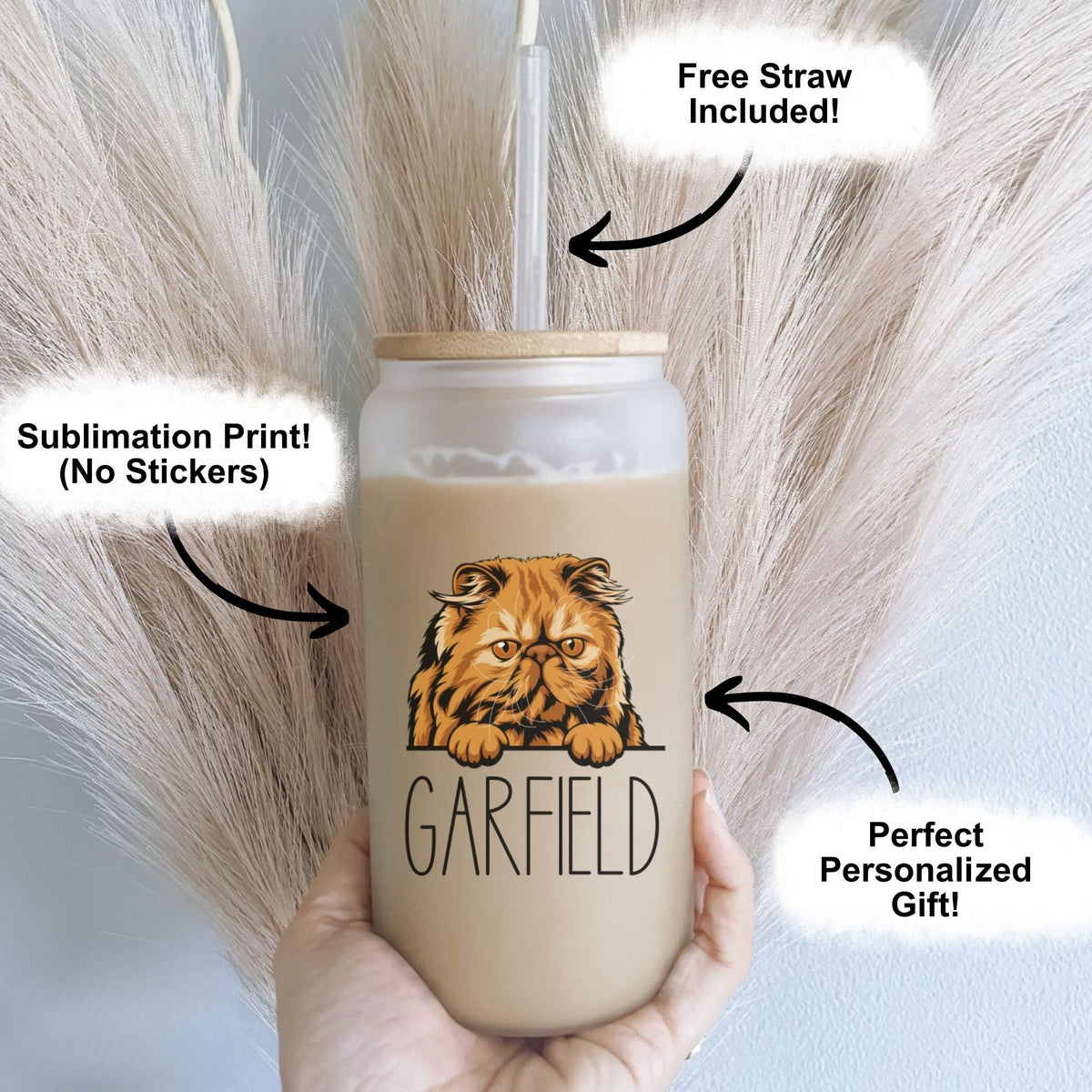 Personalized Cat Mom Tumbler, Custom Cat Mom Frosted Glass Cat Lover Gifts Personalized Fur Mama Gift 16 oz Frosted Glass Cup Cat Dad Gifts