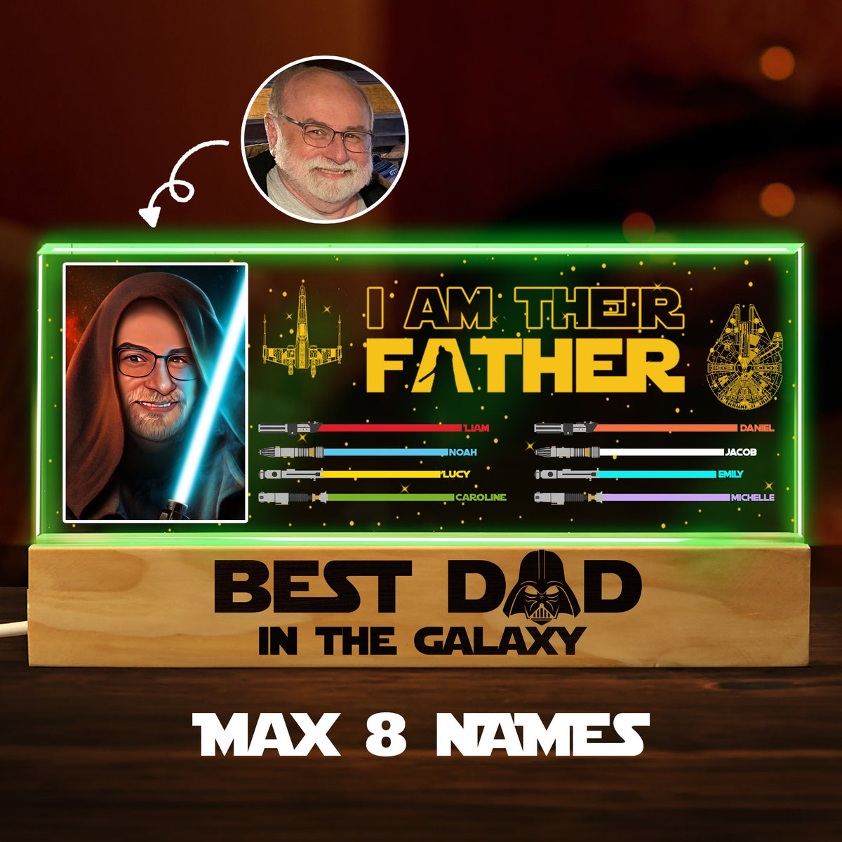 Personalized I am Their Father LED Light | Fathers Day Gift | Custom Lightsaber Sign | Family Sign | Best Dad In The Galaxy Acrylic Plaque
