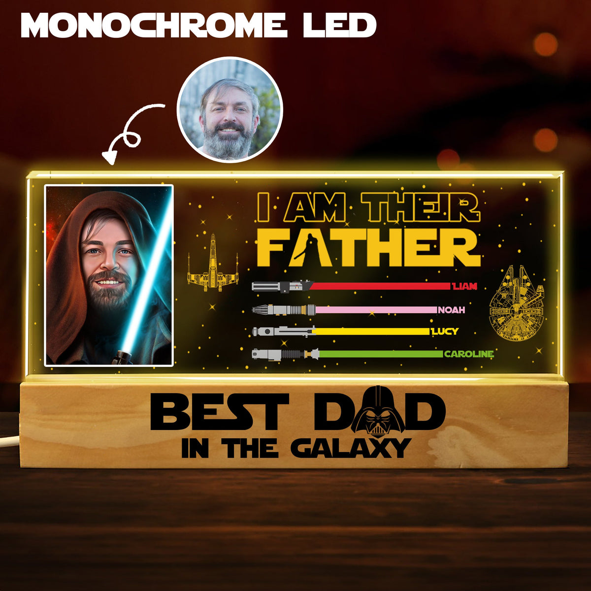 Personalized I am Their Father LED Light | Fathers Day Gift | Custom Lightsaber Sign | Family Sign | Best Dad In The Galaxy Acrylic Plaque