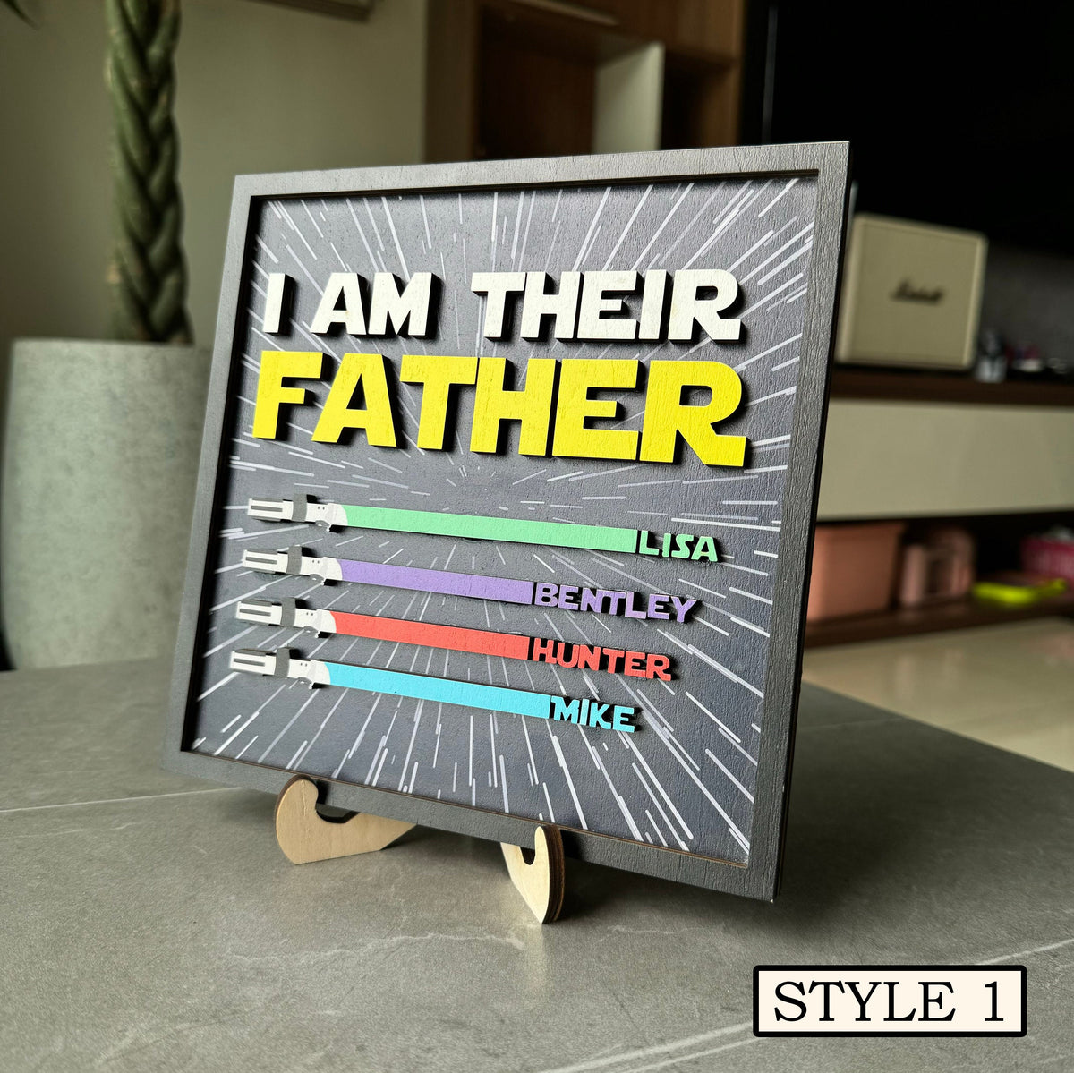 Personalized I Am Their Father Dad Gifts | 2025 Fathers Day Gift | Gifts for Dad | Wood Dad Sign with Kids Names | Custom Lightsaber Sign