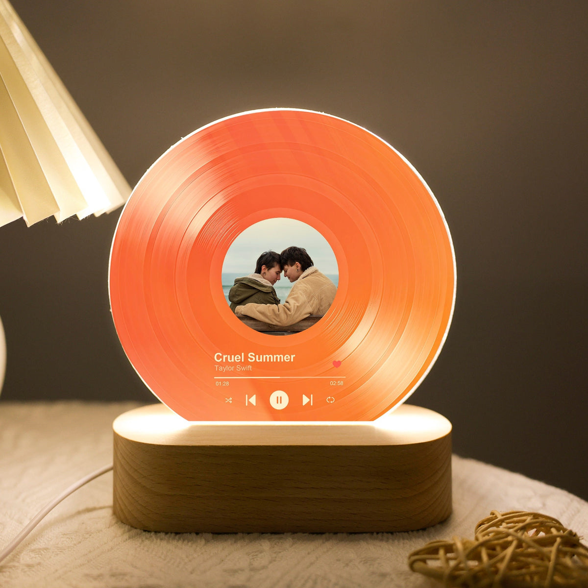 Custom Acrylic Vinyl Record Night Light,Song with Photo Acrylic Plaque,Bedroom Decor,Unique Record Display Nightlight,Valentines Day Gifts