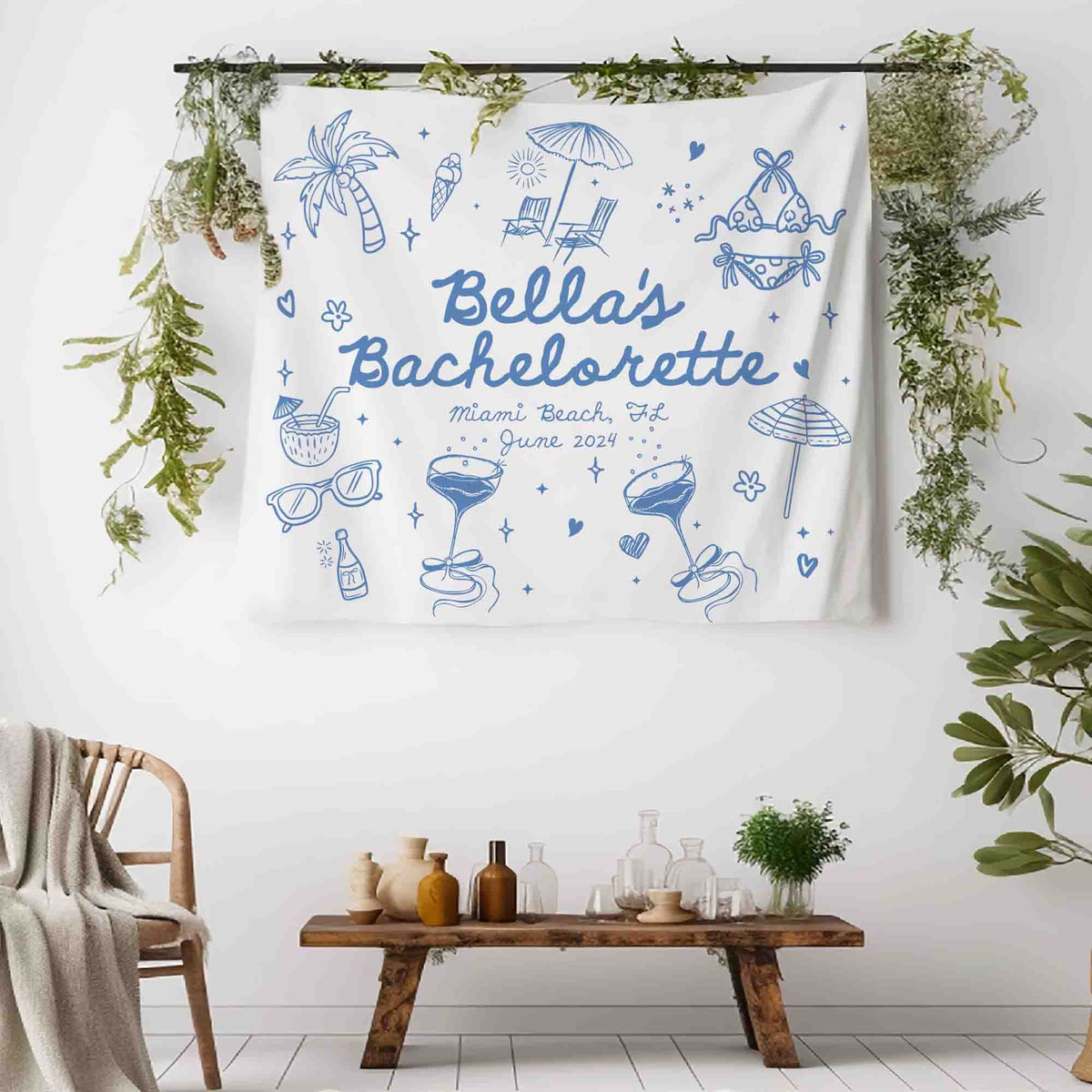 Bachelorette Party Decor, Custom Location Bachelorette Tapestry, Personalized Bachelorette Beach Party Banner, Beach Bachelorette Backdrop