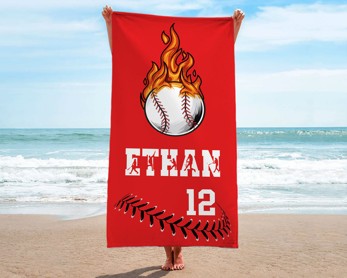 Personalized Baseball Beach Towel, Baseball Gifts For Boys, Custom Baseball Team Pool Towel, Baseball Player Gift, Baseball Towels With Name