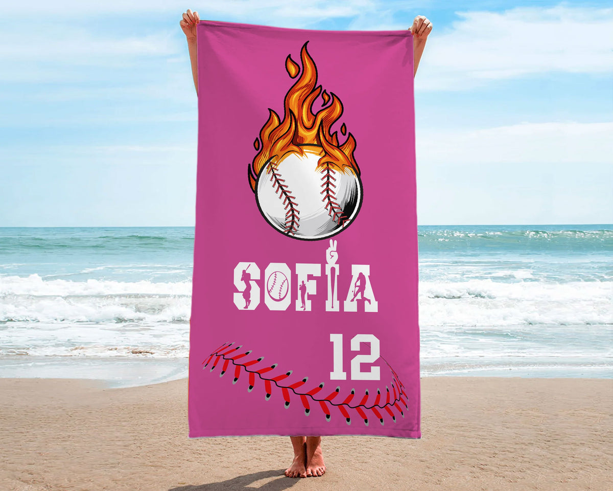 Personalized Baseball Beach Towel, Baseball Gifts For Boys, Custom Baseball Team Pool Towel, Baseball Player Gift, Baseball Towels With Name