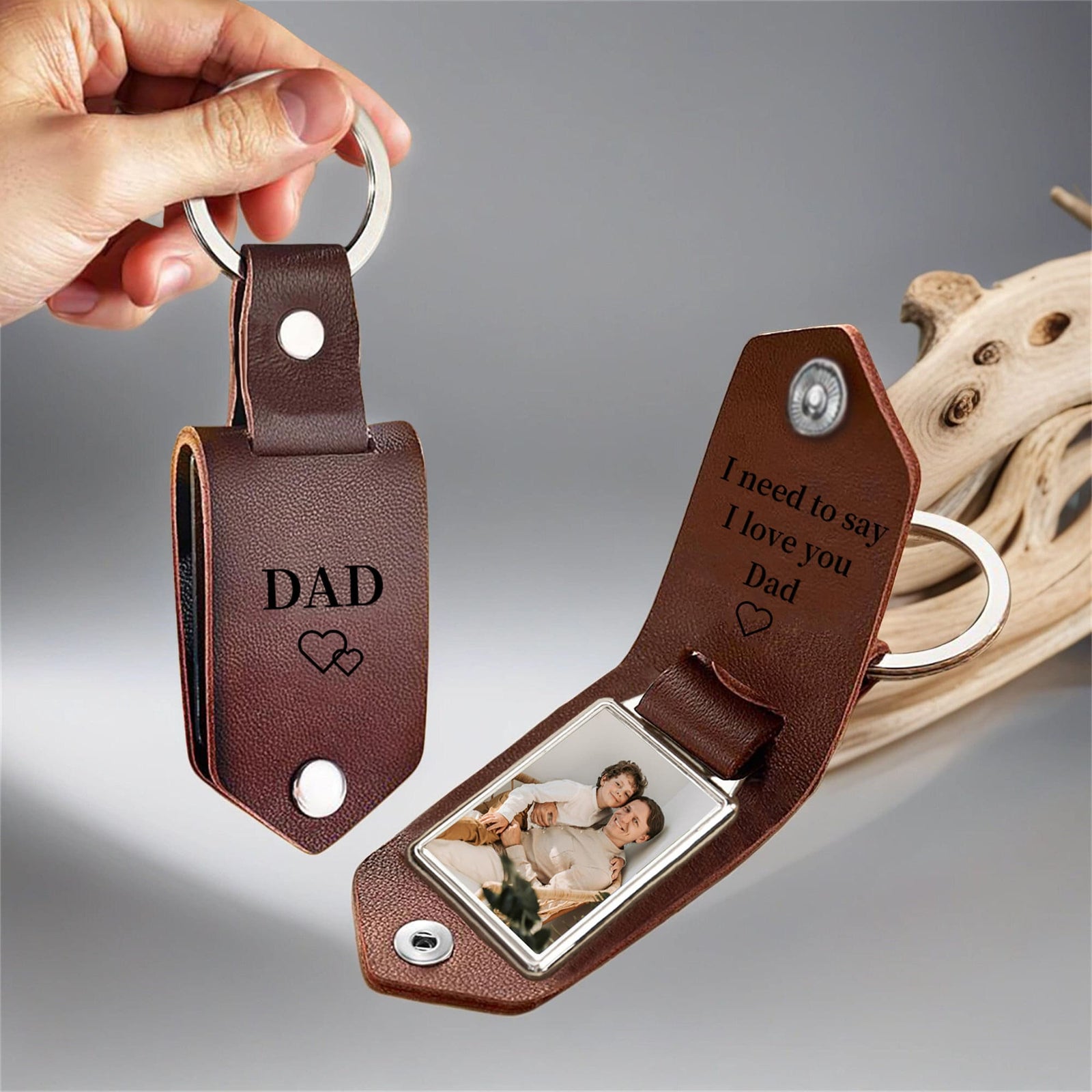 Personalized Mens Leather Keychain with Photo,Metal Tag Photo Keychain,Engraved key chain,Anniversary Gifts for Him,Father's Day Gifts