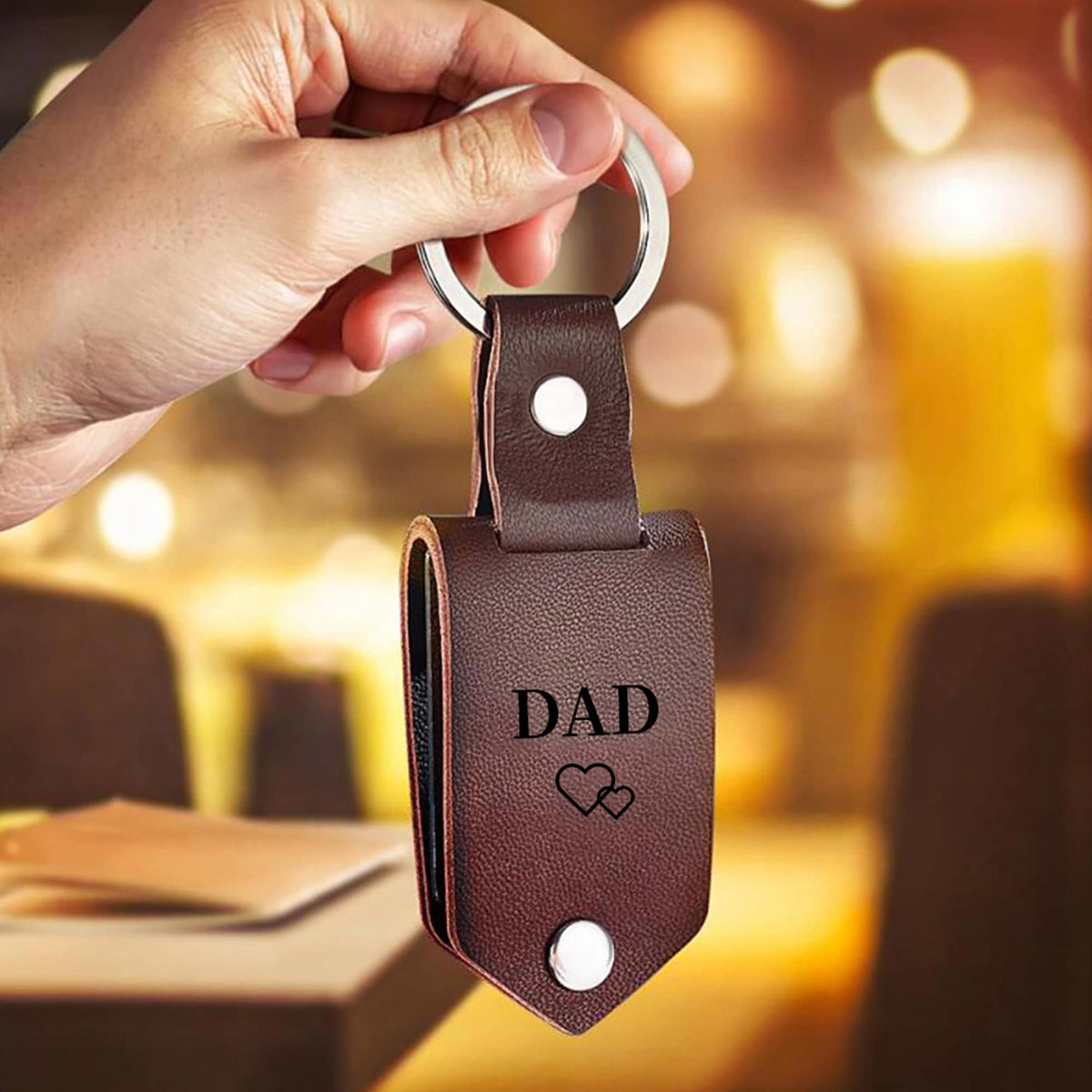 Personalized Mens Leather Keychain with Photo,Metal Tag Photo Keychain,Engraved key chain,Anniversary Gifts for Him,Father's Day Gifts