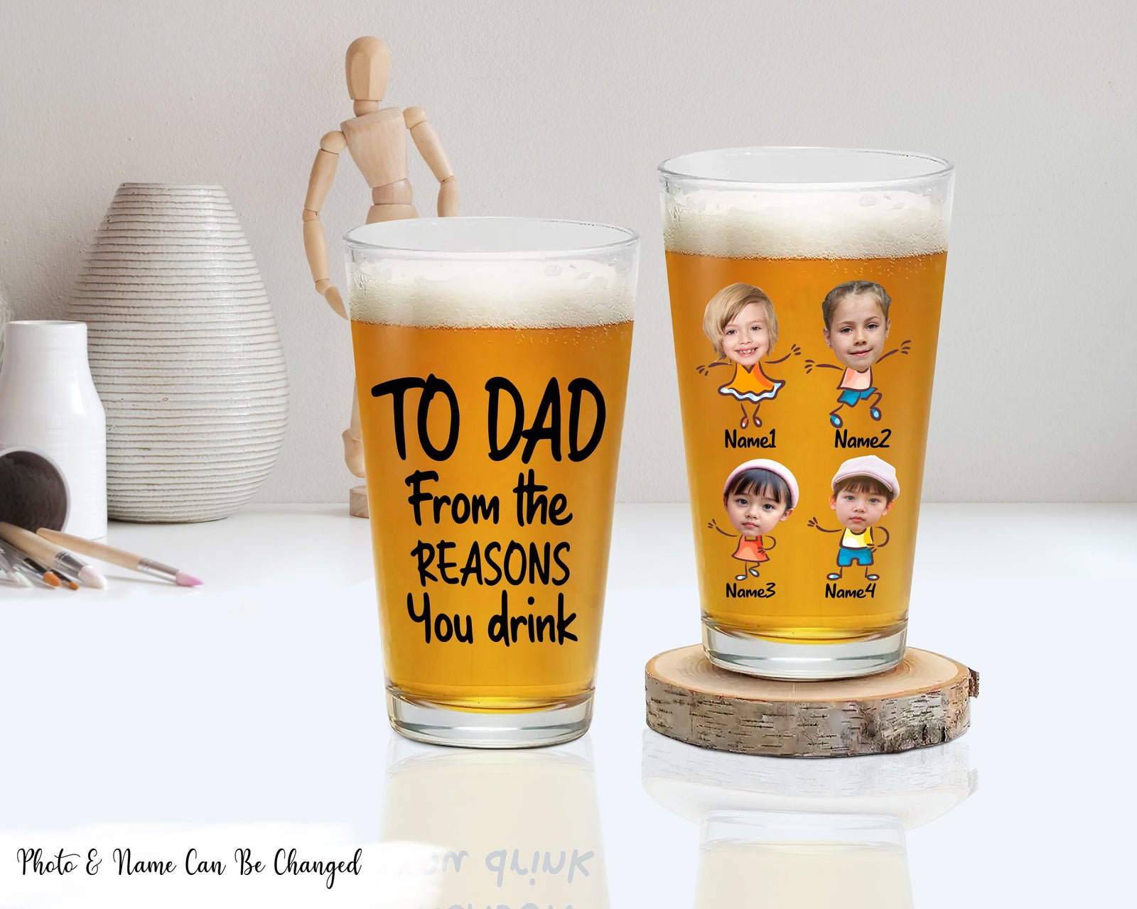 Custom Photo From The Reasons You Drink - Family Personalized Custom Beer Glass - Father's Day, Gift For Dad, Grandpa, Husband Beer Glass