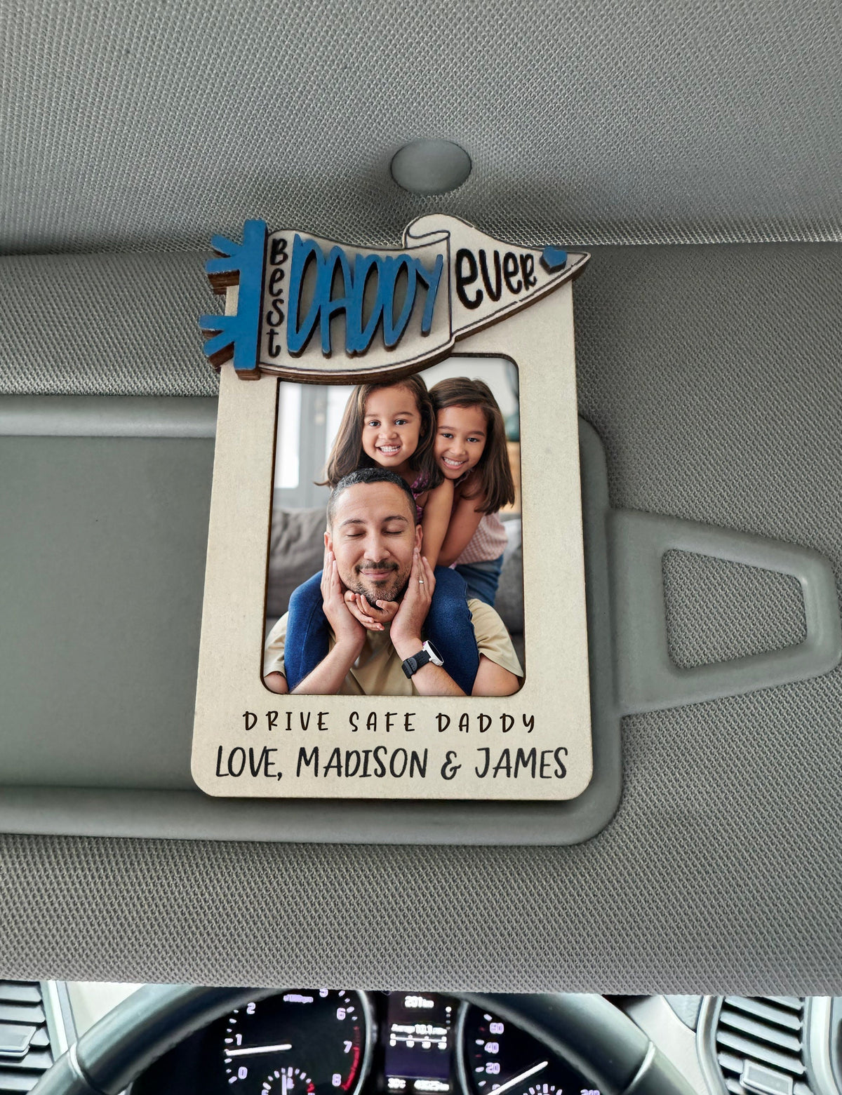 Custom Photo Car Visor Clip, Best Dad Ever Personalized Picture Frame, Dad Photo Magnet, Gift for Dad from Son, Drive Safe Gift, Papa Gift