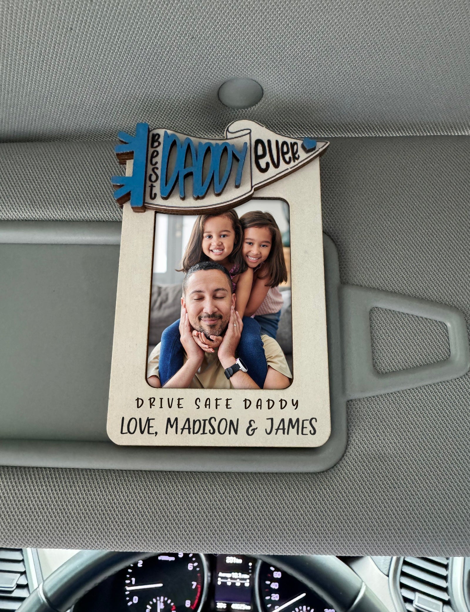 Custom Photo Car Visor Clip, Best Dad Ever Personalized Picture Frame, Dad Photo Magnet, Gift for Dad from Son, Drive Safe Gift, Papa Gift