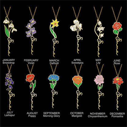 Personalized Birth Flower Necklace Custom Name Necklace Floral Name Necklace Custom Name Jewelry, Personalized Gifts For Her Christmas Gifts