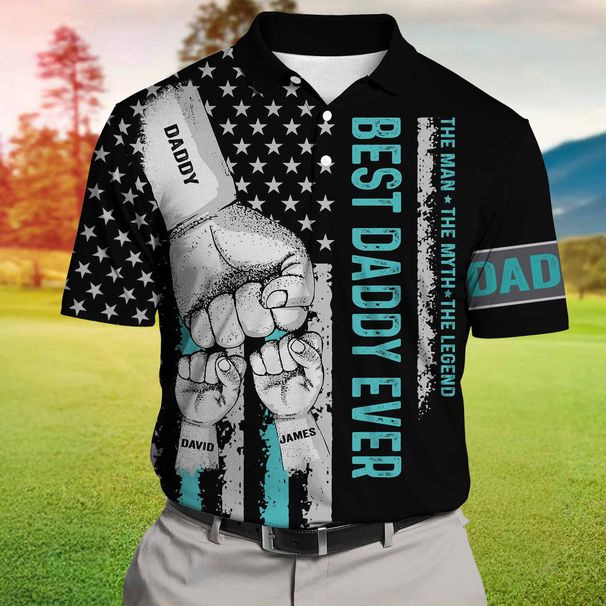 Personalized Best Dad Ever Polo Shirt, Custom Fist Bump Dad Kids Polo Shirt For Dad, Grandpa, Father's Day Gift, Birthday Dad Polo Shirt