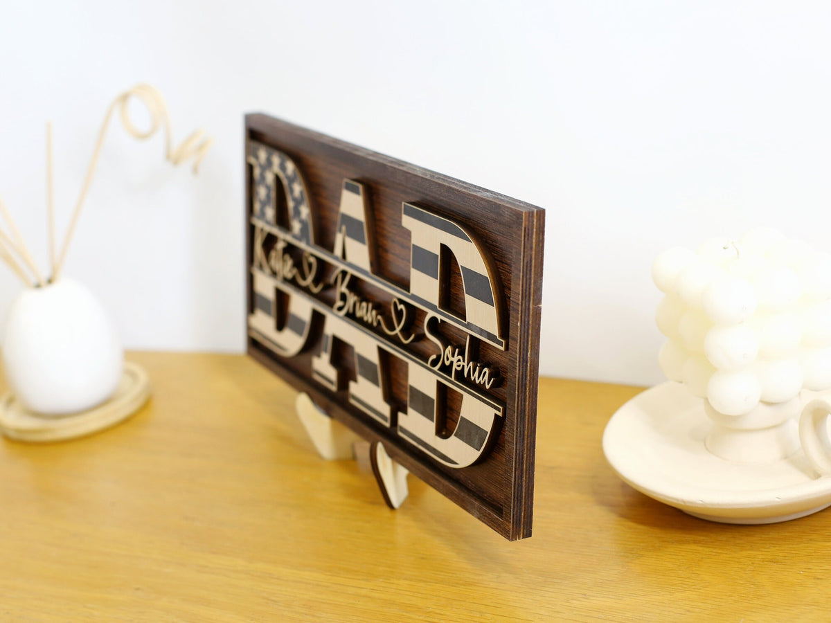 Personalized American Dad Wood Sign, Custom New Daddy Birthday Funny Gift From Kids, Our First Happy Fathers Day, Funny Gifts For US Grandpa