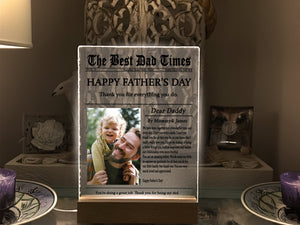 Personalized Night Light Gift for Father's Day, Custom Photo Collage LED Light for Home Decor, First Time Dad Gift, Newspaper design