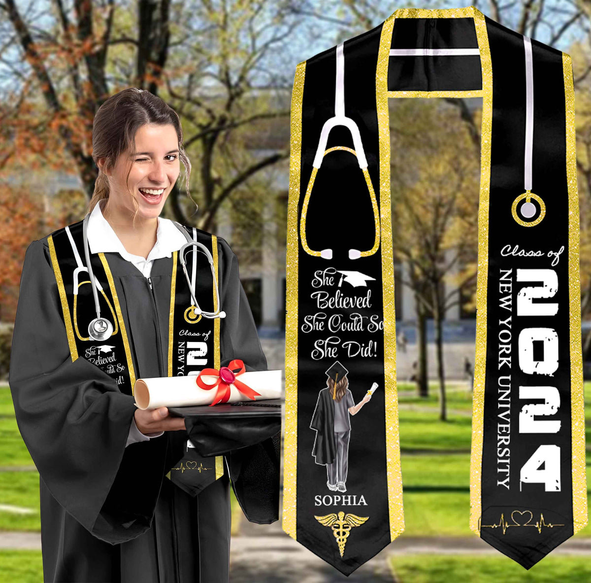 Personalized Nursing Graduation Stoles, Nursing Sash Graduation, Class Of 2025, Custom Name And School Stole, RN Nursing 2025 Graduation