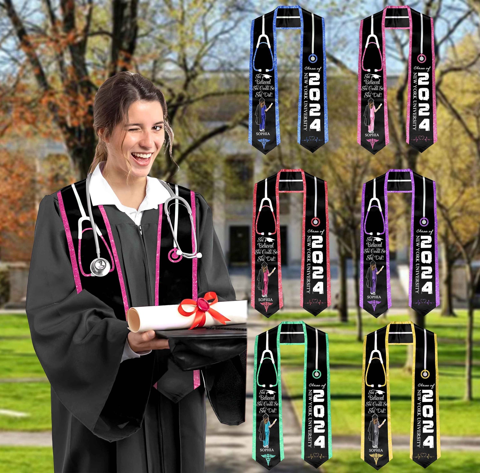 Personalized Nursing Graduation Stoles, Nursing Sash Graduation, Class Of 2025, Custom Name And School Stole, RN Nursing 2025 Graduation