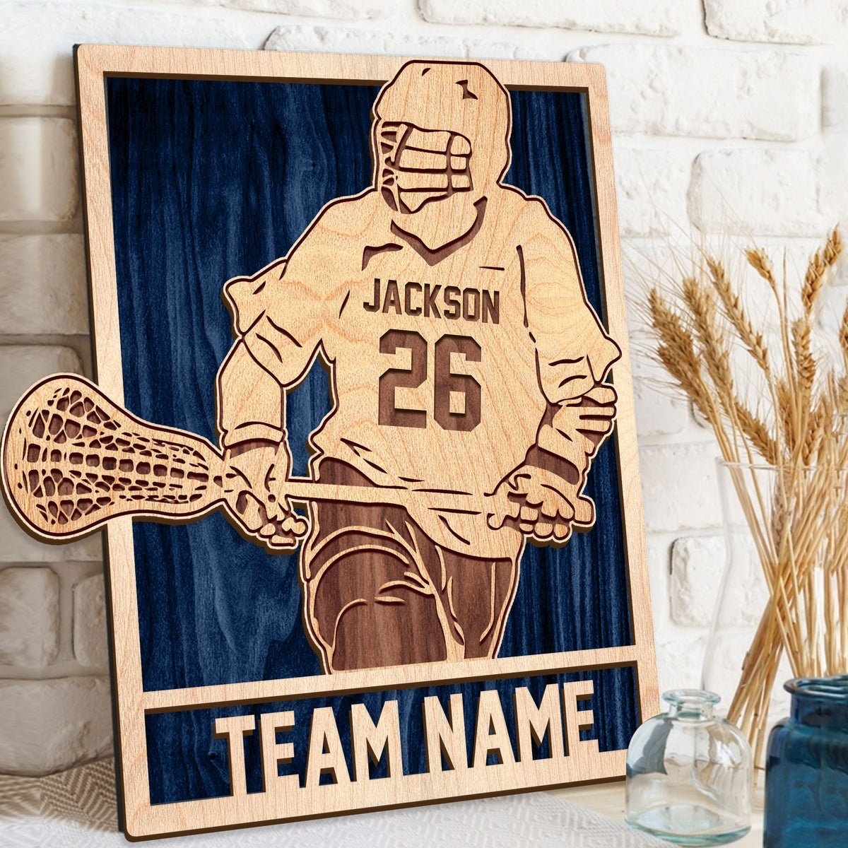 Personalized Lacrosse Wooden Plaque, Custom Name Number Wooden Sign, Lacrosse Player Wood Sign, Sports Gift for Mom, Dad, Husband, Son, Team