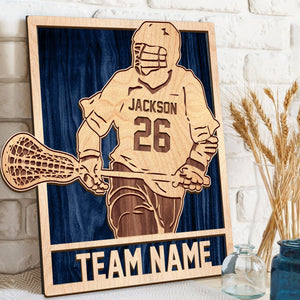 Personalized Lacrosse Wooden Plaque, Custom Name Number Wooden Sign, Lacrosse Player Wood Sign, Sports Gift for Mom, Dad, Husband, Son, Team