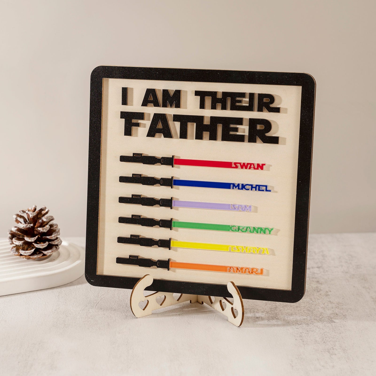 I Am Their Father Light Saber Sign,Father's Day Gift from Daughter,Unique Gifts for Dad,Best Dad in The Galaxy,Personalized Name Picture Frame