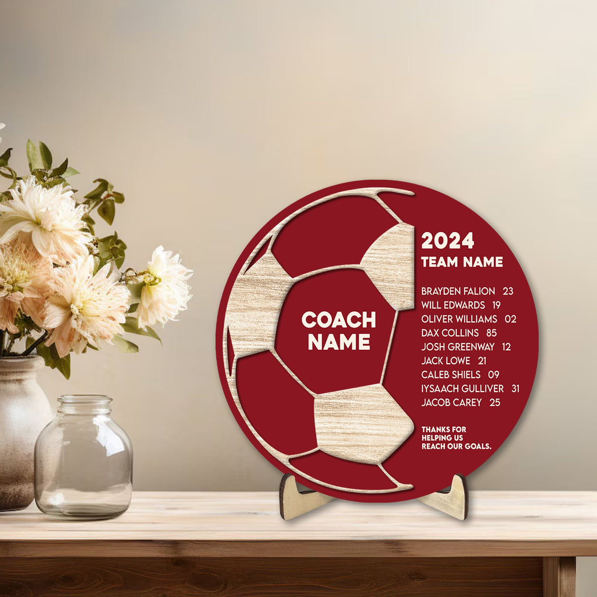 Personalized Soccer Team Wooden Plaque, Custom Name & Number Wooden Sign, Soccer Coach Wood Sign, Sport Gift for Dad, Husband, Son, Team