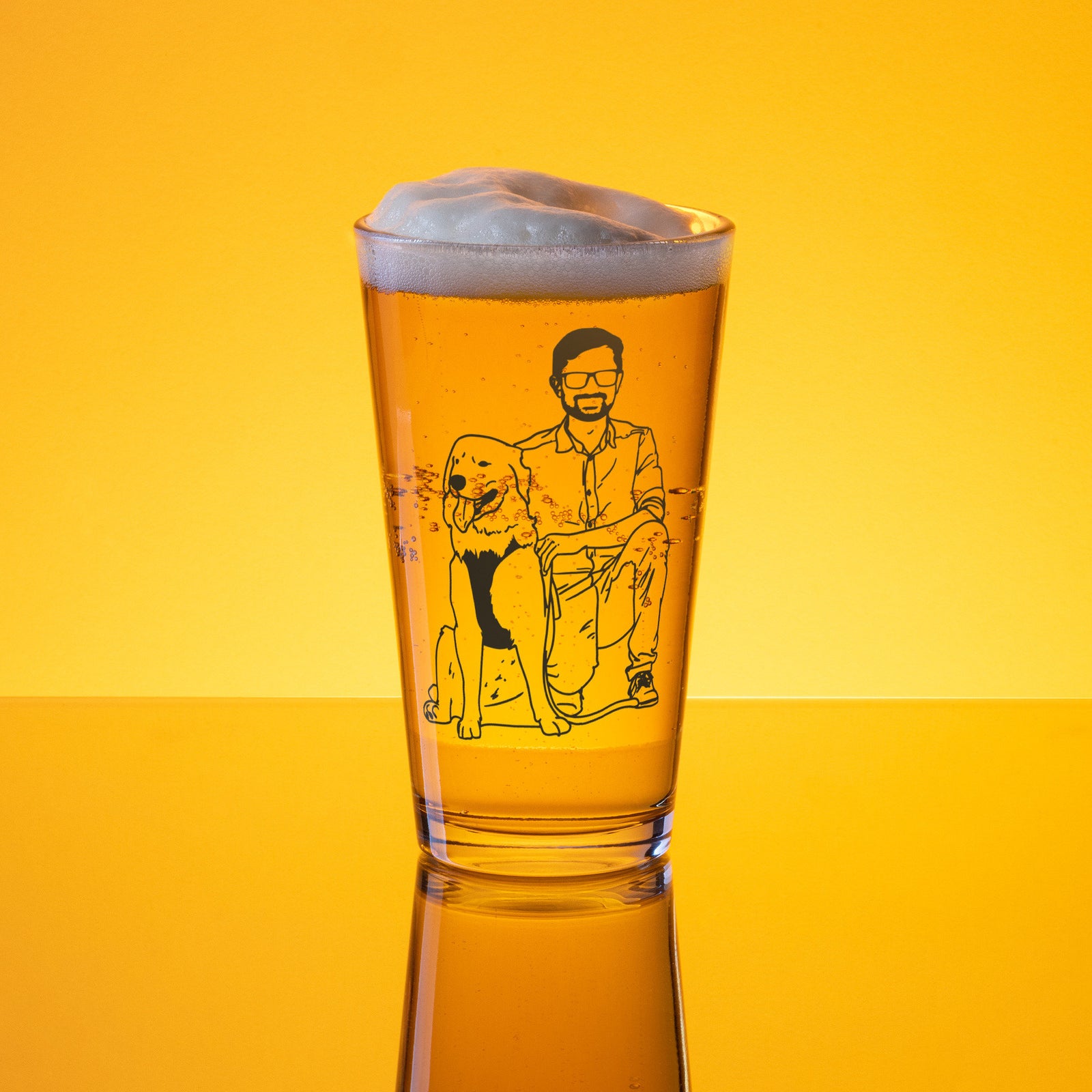 Father's Day Dad With Dog Portrait Beer Glass, Custom Photo Art for Pet Owner, Personalized Birthday Pint Glass, Best Fur Animal Drinkware