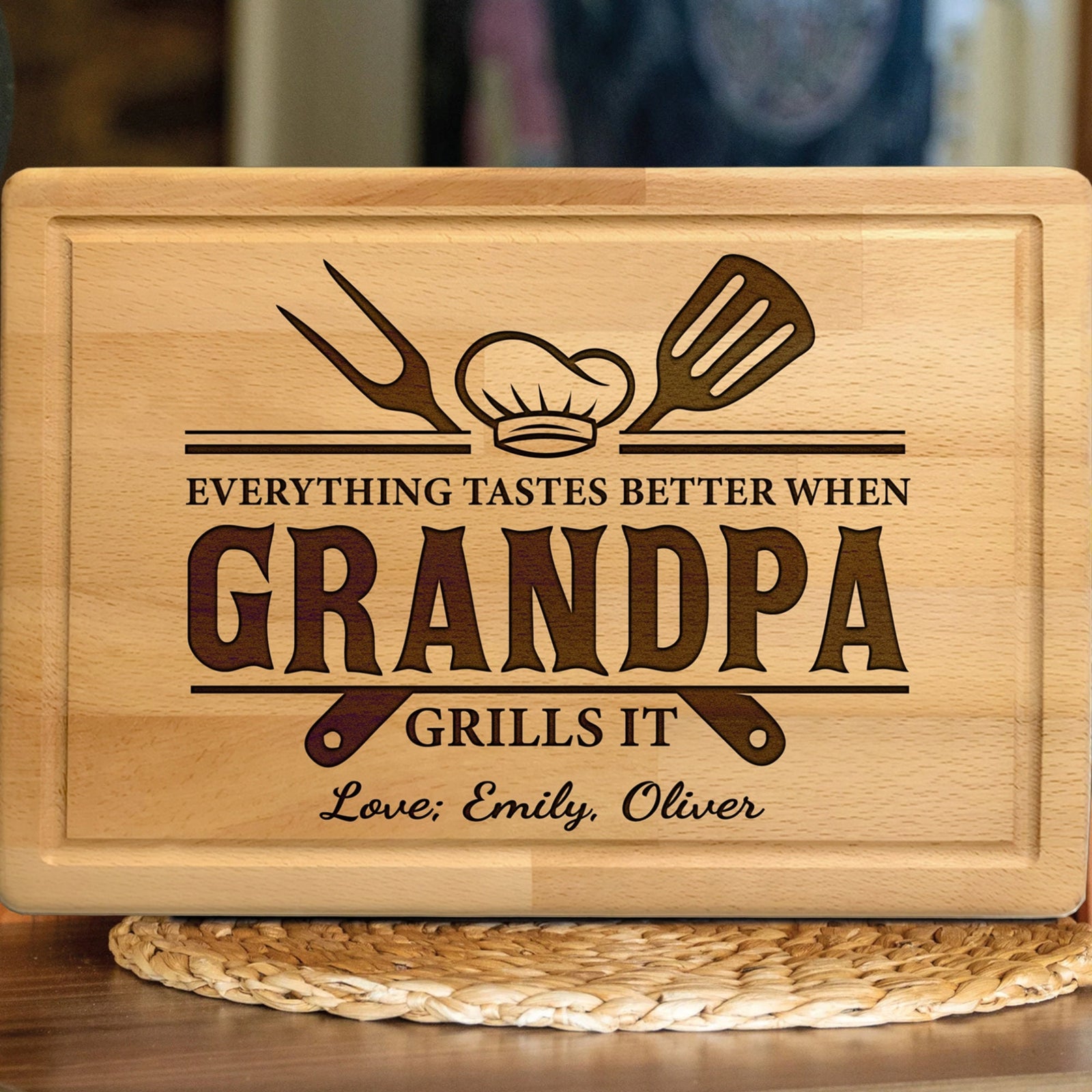 Personalized BBQ Cutting Board Gift for Grandpa, Grilling Accessory, Gift from Grandkids, Father's Day Gift, Grandpa's Birthday Gift