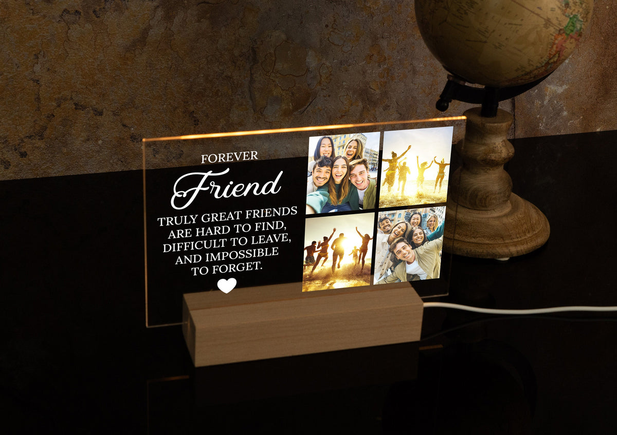 Custom Forever Friends Stand, Acrylic Picture Frame, Personalized Message Plaque, Valentines Day Gifts, Best Friend Gift, Four Photo Plaque