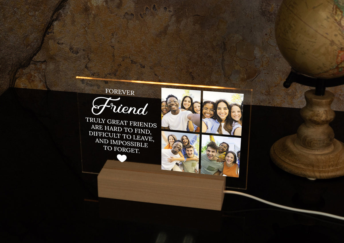 Custom Forever Friends Stand, Acrylic Picture Frame, Personalized Message Plaque, Valentines Day Gifts, Best Friend Gift, Four Photo Plaque