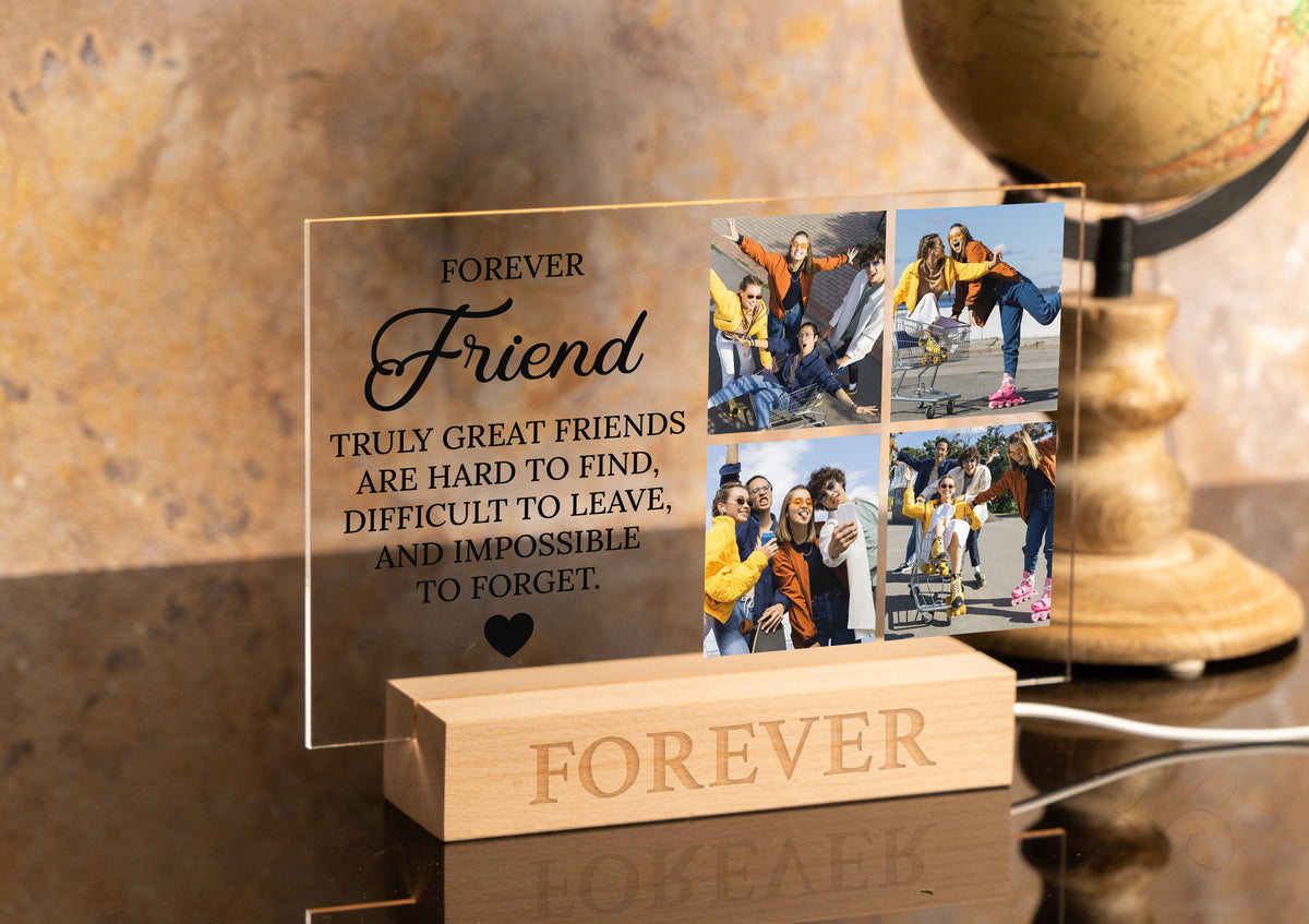 Custom Forever Friends Stand, Acrylic Picture Frame, Personalized Message Plaque, Valentines Day Gifts, Best Friend Gift, Four Photo Plaque