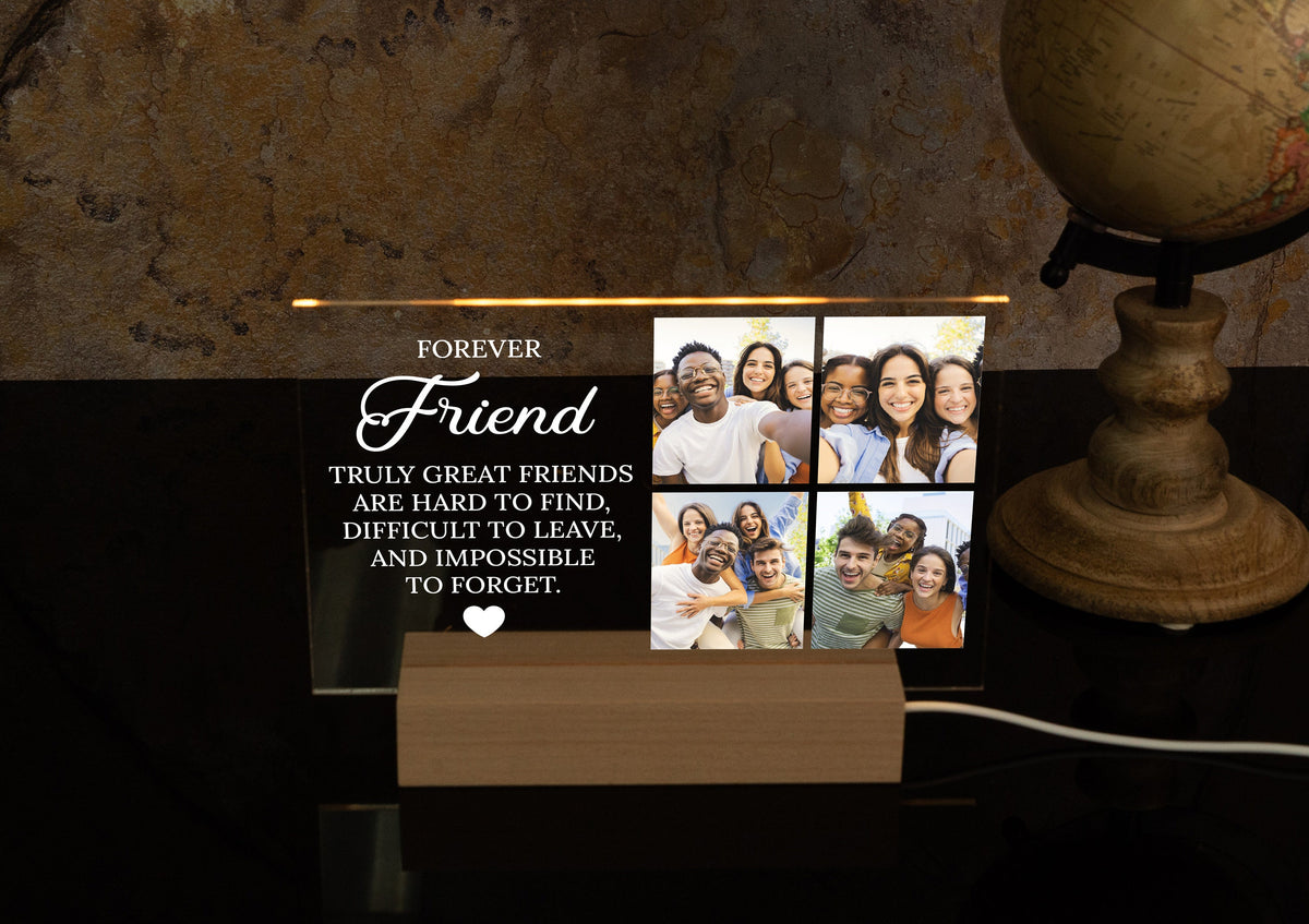 Custom Forever Friends Stand, Acrylic Picture Frame, Personalized Message Plaque, Valentines Day Gifts, Best Friend Gift, Four Photo Plaque