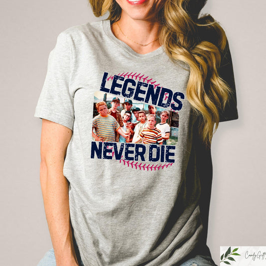 Retro Comfort 1990s Sandlot Legends Never Die Shirt, Baseball T-Shirt, Baseball Squad Crew Shirts, Baseball Team Tee