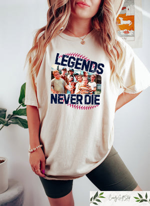 Retro Comfort 1990s Sandlot Legends Never Die Shirt, Baseball T-Shirt, Baseball Squad Crew Shirts, Baseball Team Tee