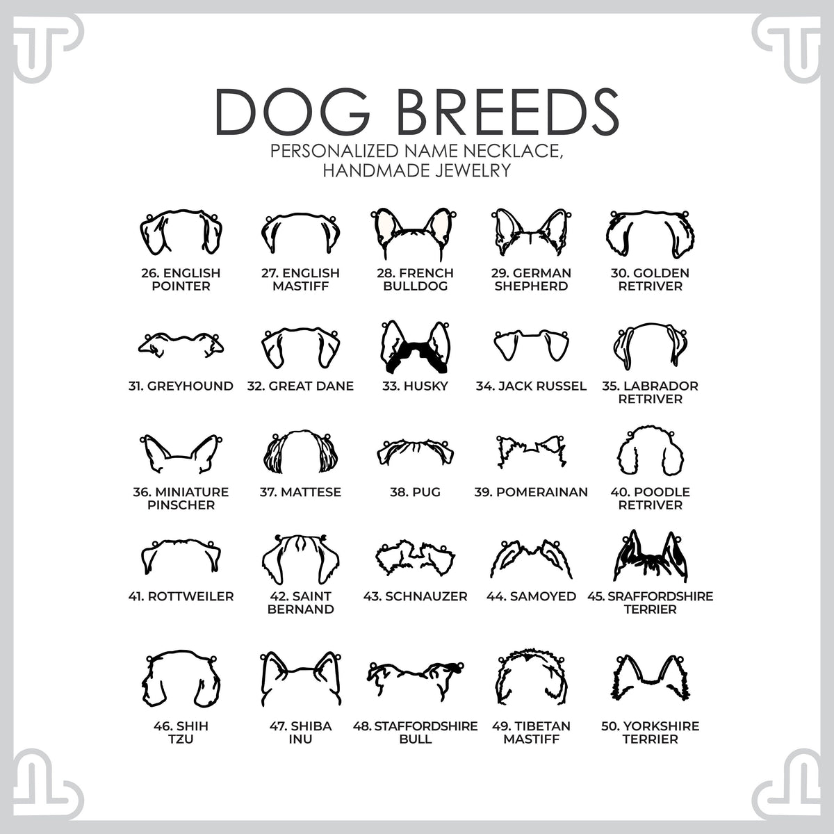 Multiple Dog Necklace, Dog Head Name Necklace, Dog Ear Necklace, Personalized Dog Name Necklace, Custom Pet Jewelry, Pet Memorial Gift