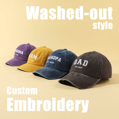 Personalized Embroidery Baseball Hat | Custom Dad Established Year Cap | Gift For New Dad Mom Grandpa Grandma | Pregnancy Announcement
