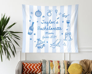 Bachelorette Party Decor, Personalized Beach Tapestry, Custom Location Party Banner, Bachelorette Coast Sign, Bachelorette Weekend Backdrop