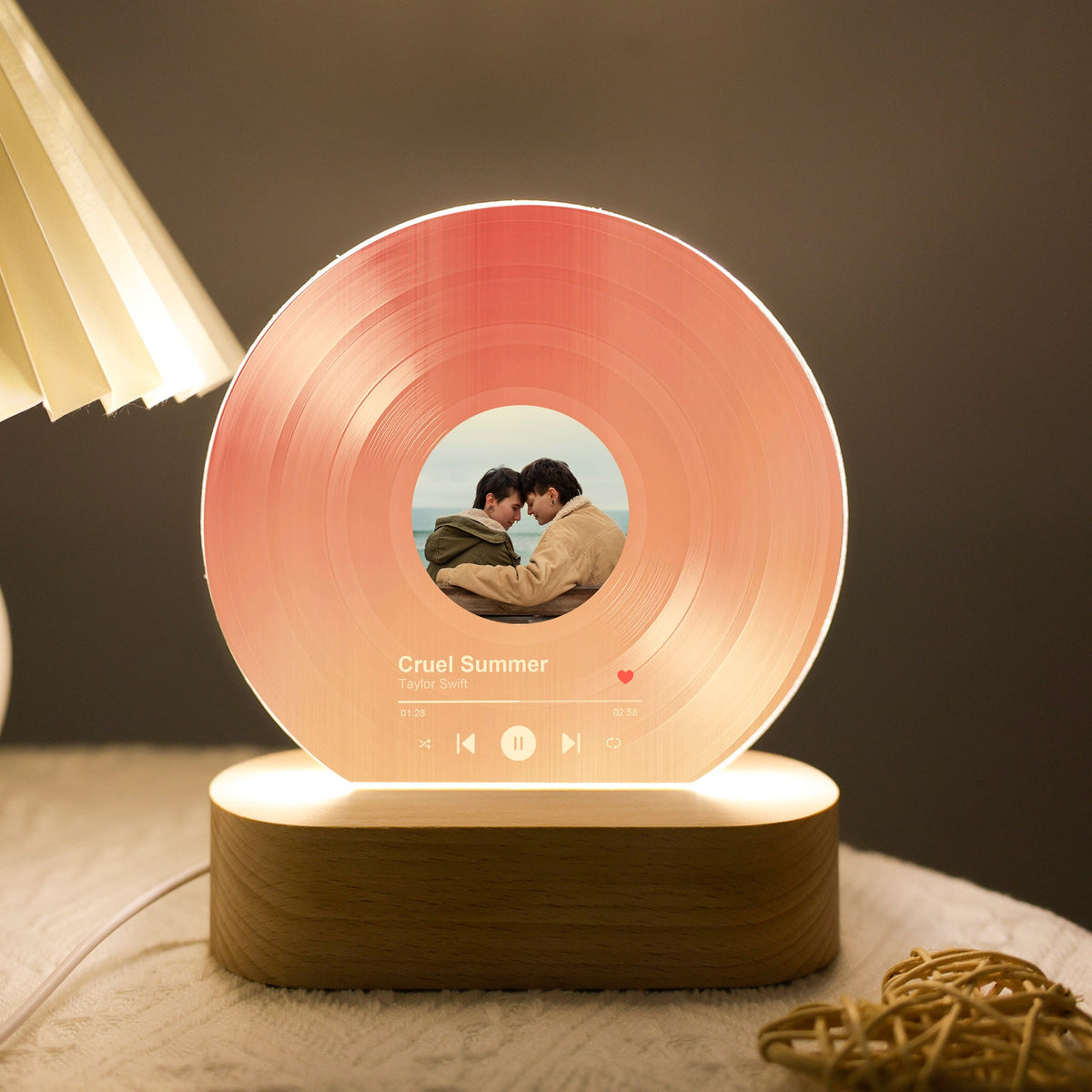 Custom Acrylic Vinyl Record Night Light,Song with Photo Acrylic Plaque,Bedroom Decor,Unique Record Display Nightlight,Valentines Day Gifts