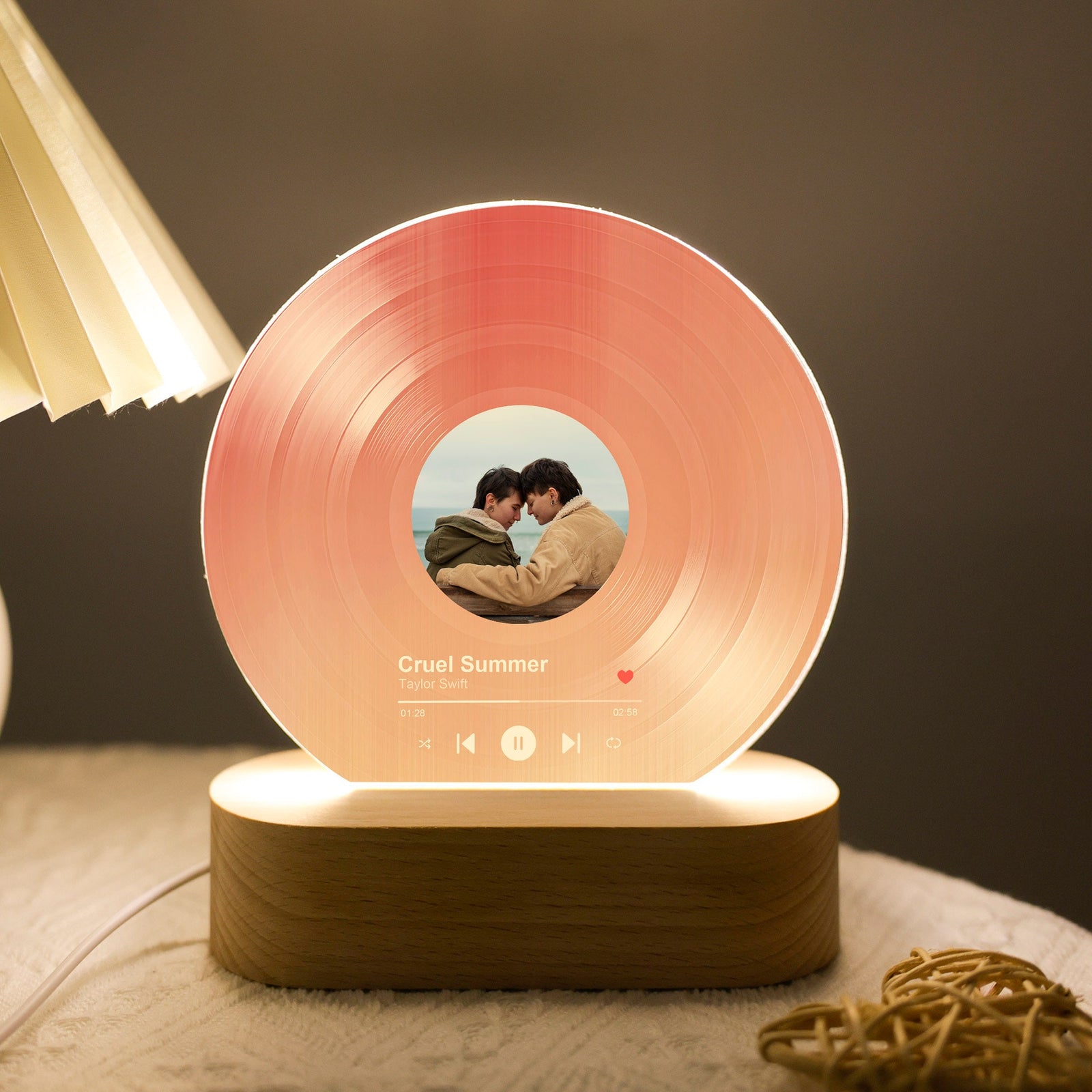 Custom Acrylic Vinyl Record Night Light,Song with Photo Acrylic Plaque,Bedroom Decor,Unique Record Display Nightlight,Valentines Day Gifts