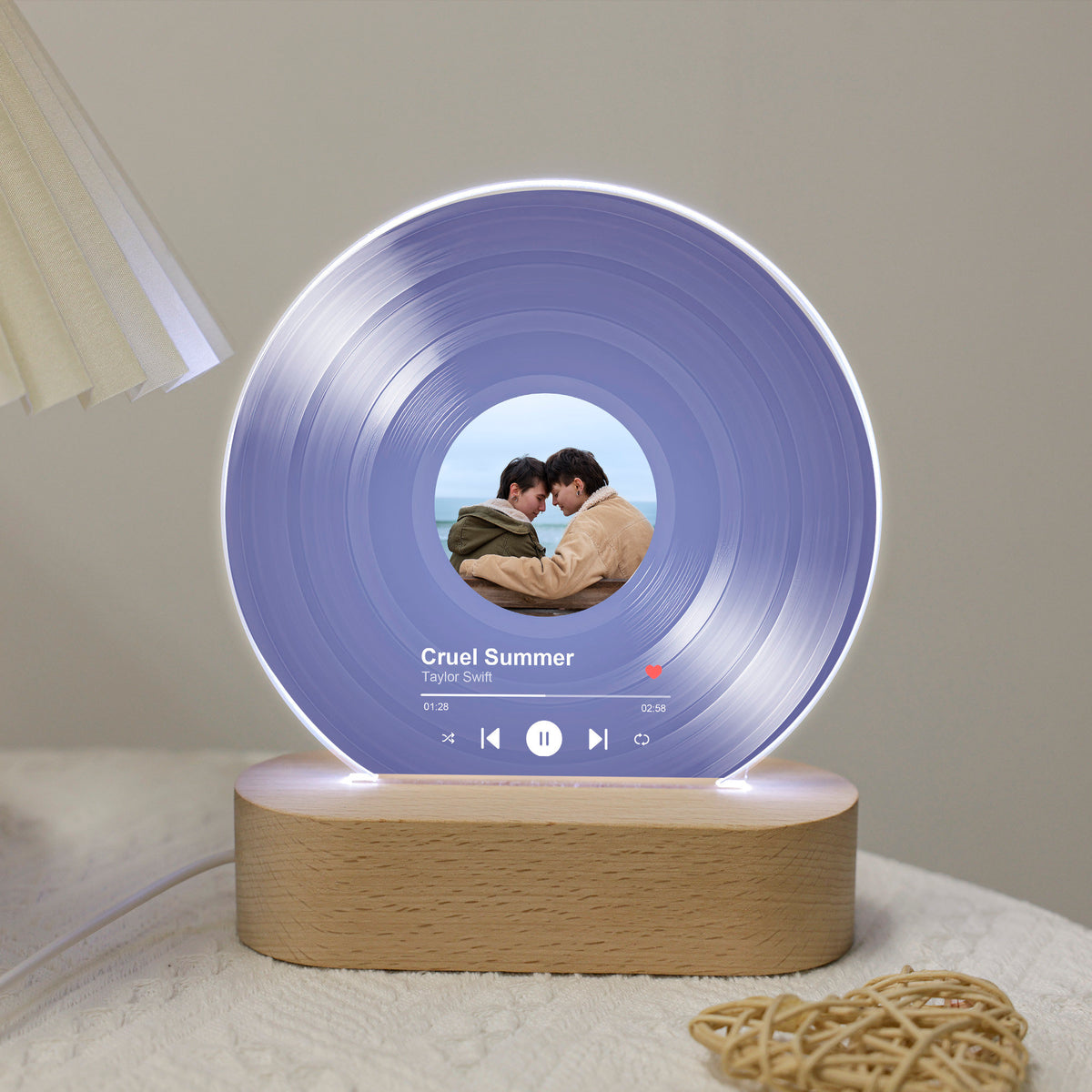 Custom Acrylic Vinyl Record Night Light,Song with Photo Acrylic Plaque,Bedroom Decor,Unique Record Display Nightlight,Valentines Day Gifts