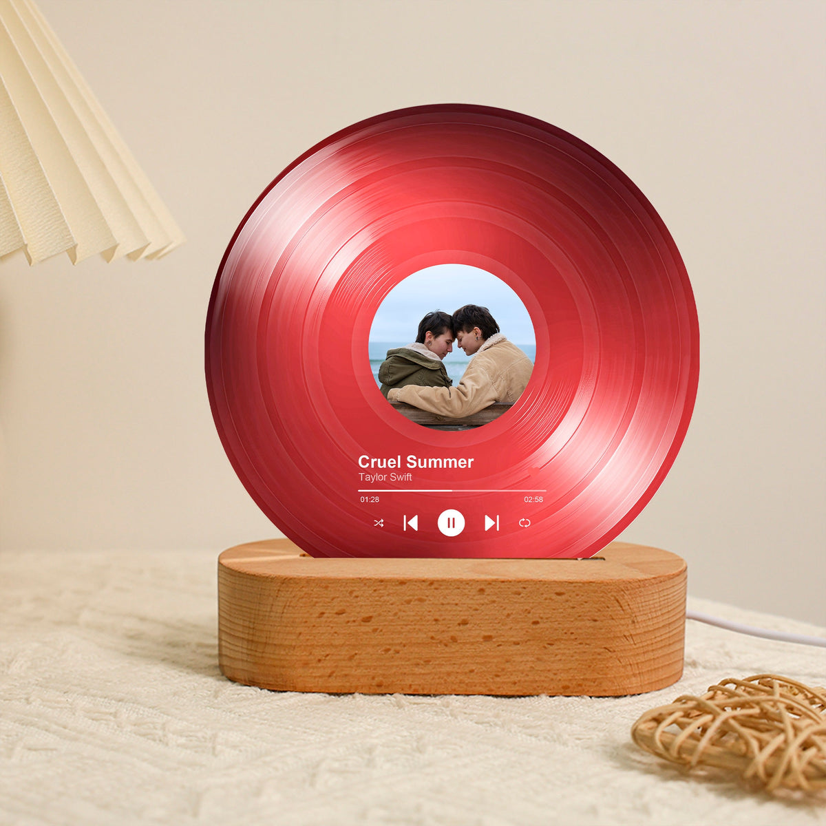 Custom Acrylic Vinyl Record Night Light,Song with Photo Acrylic Plaque,Bedroom Decor,Unique Record Display Nightlight,Valentines Day Gifts