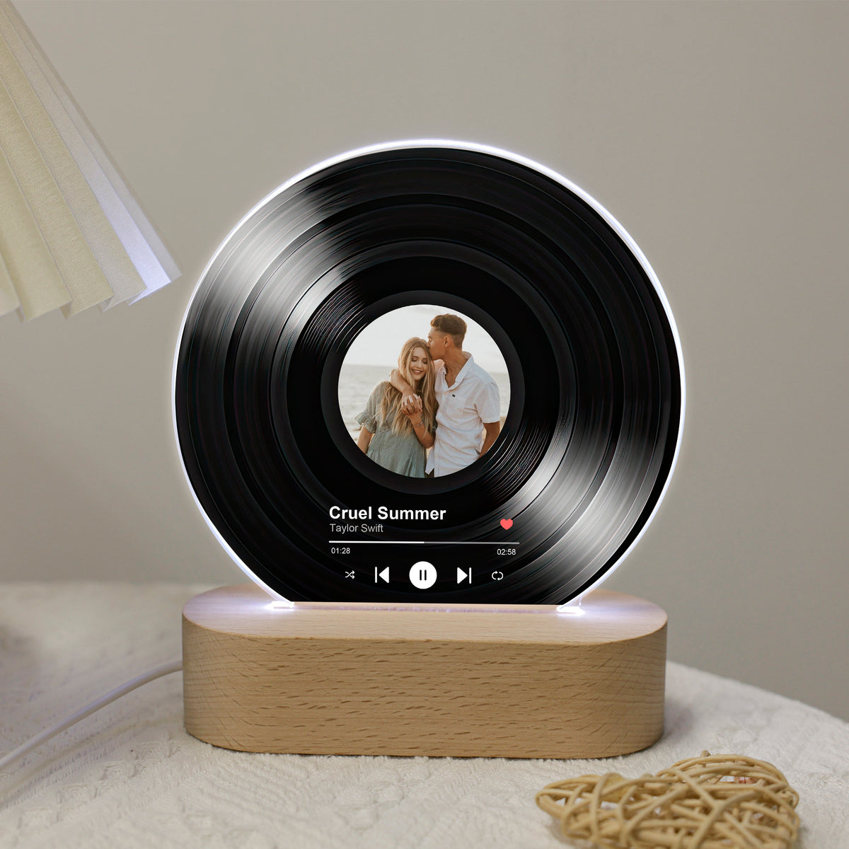 Custom Acrylic Vinyl Record Night Light,Song with Photo Acrylic Plaque,Bedroom Decor,Unique Record Display Nightlight,Valentines Day Gifts