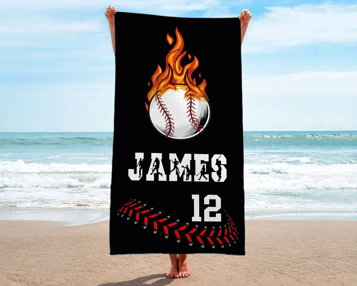 Personalized Baseball Beach Towel, Baseball Gifts For Boys, Custom Baseball Team Pool Towel, Baseball Player Gift, Baseball Towels With Name