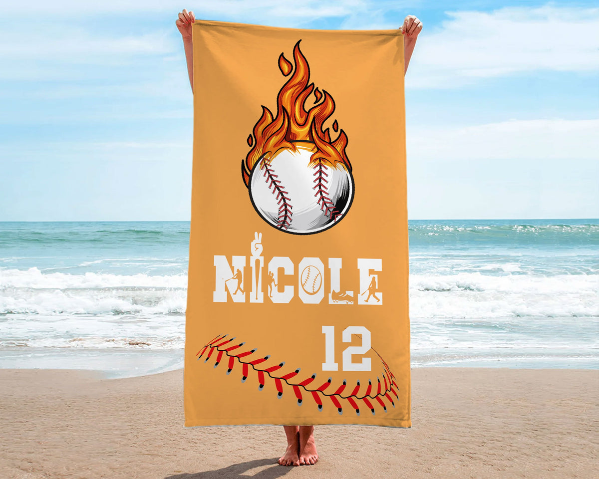 Personalized Baseball Beach Towel, Baseball Gifts For Boys, Custom Baseball Team Pool Towel, Baseball Player Gift, Baseball Towels With Name