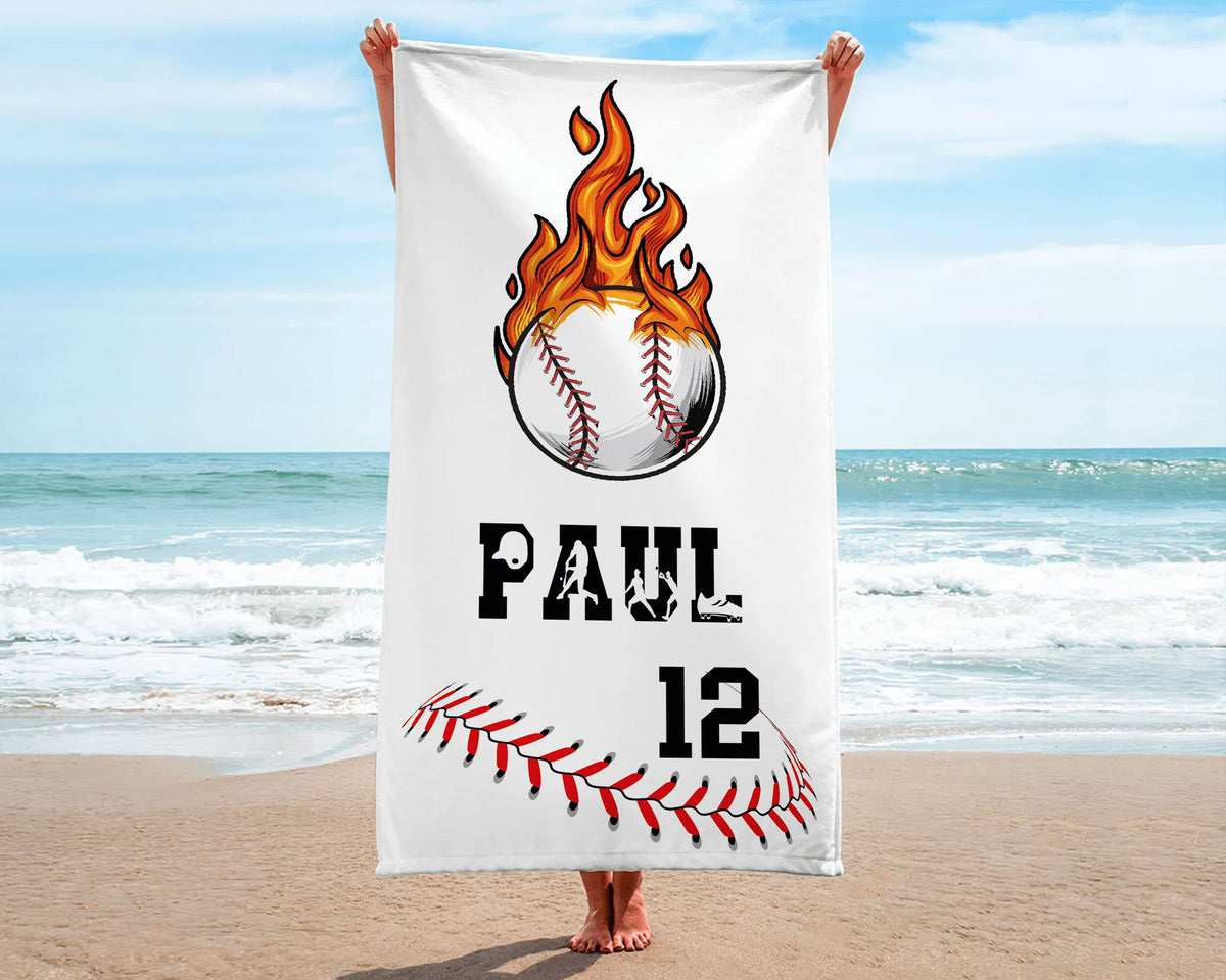 Personalized Baseball Beach Towel, Baseball Gifts For Boys, Custom Baseball Team Pool Towel, Baseball Player Gift, Baseball Towels With Name