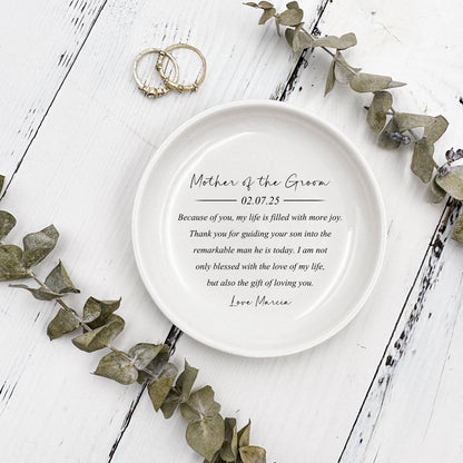 Mother of the Groom Gift, Personalized Ring Dish,Custom Jewelry Holder for Mother in Law, Ceramic Trinket Tray,Mom Gift from Bride,Ring Dish