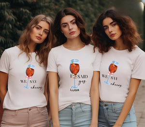 Hen Party Tees, I Said Yes We Say Cheers T-Shirts, Bachelorette Party Shirts, Custom Name Bachelorette T-Shirts, Personalized JGA Gifts