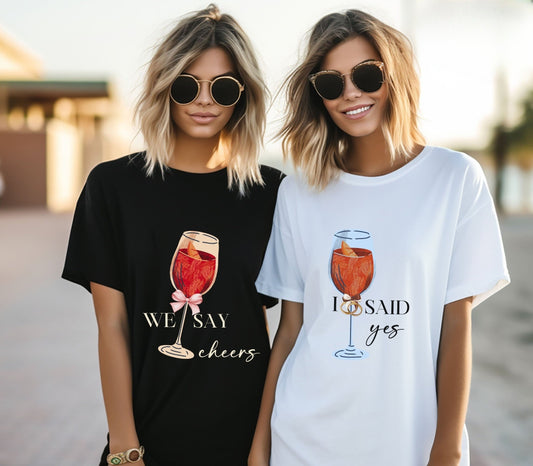 Hen Party Tees, I Said Yes We Say Cheers T-Shirts, Bachelorette Party Shirts, Custom Name Bachelorette T-Shirts, Personalized JGA Gifts