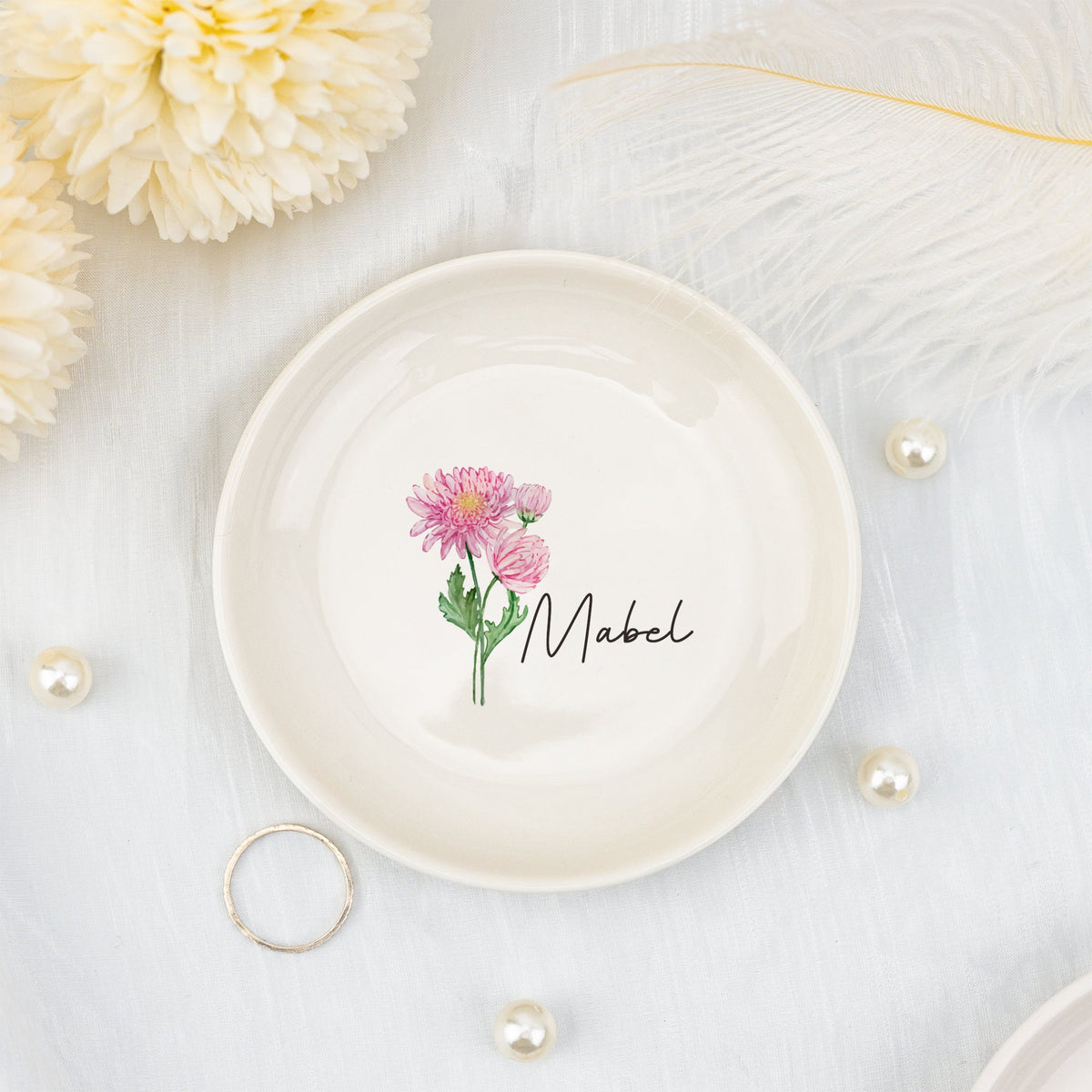 Personalised Birth Flower Trinket Dish, Watercolor Flower Ring Dish, Birthday Jewelry Dish Gift for Friend, Wedding Bridesmaid Gift, Engaged