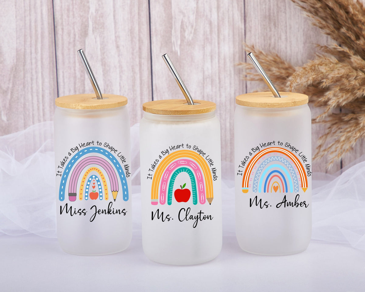 Personalized Teacher Tumbler, Rainbow Iced Coffee Cup, Teacher Appreciation Gift, Thank You Teacher Gift, Christmas Gifts for Teacher