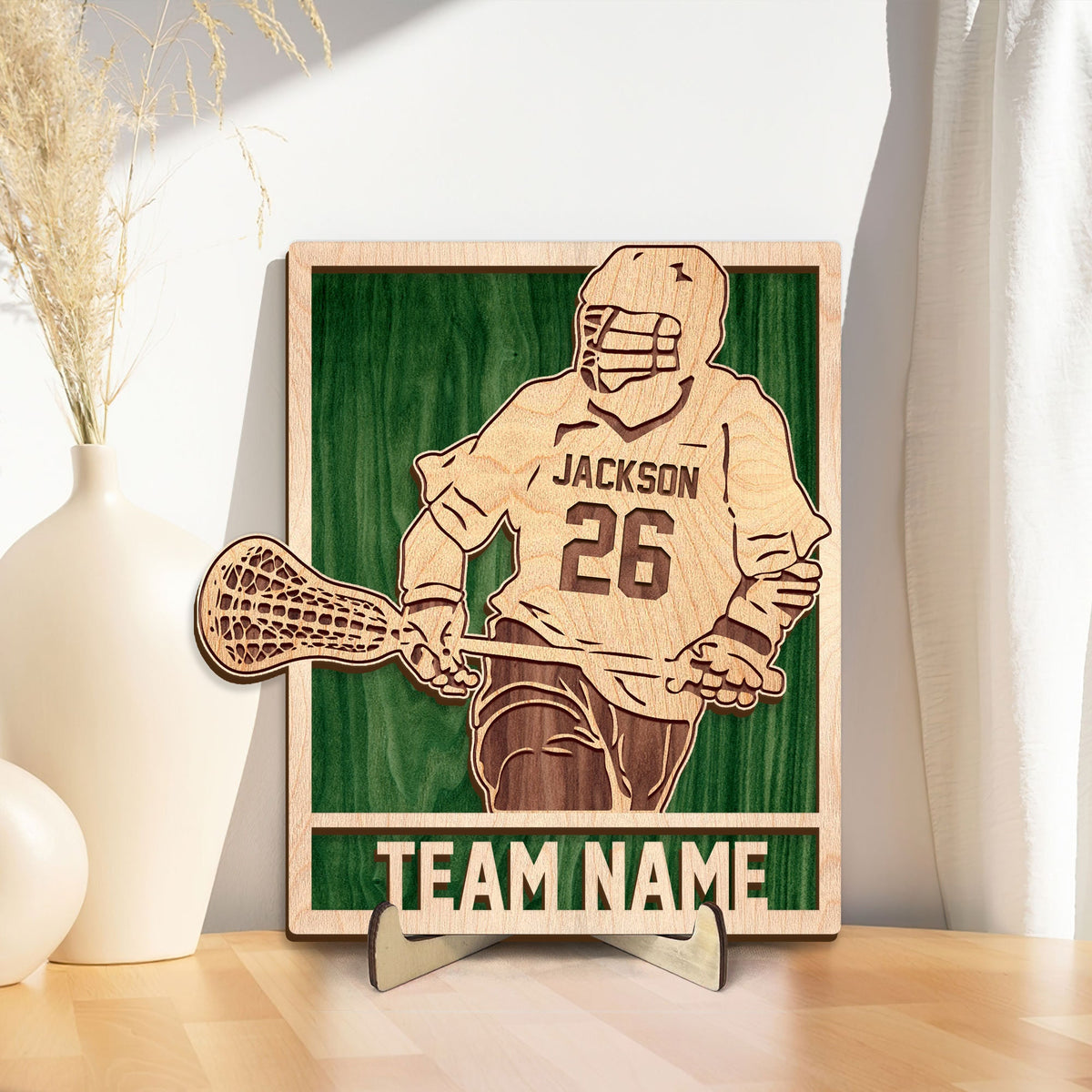 Personalized Lacrosse Wooden Plaque, Custom Name Number Wooden Sign, Lacrosse Player Wood Sign, Sports Gift for Mom, Dad, Husband, Son, Team